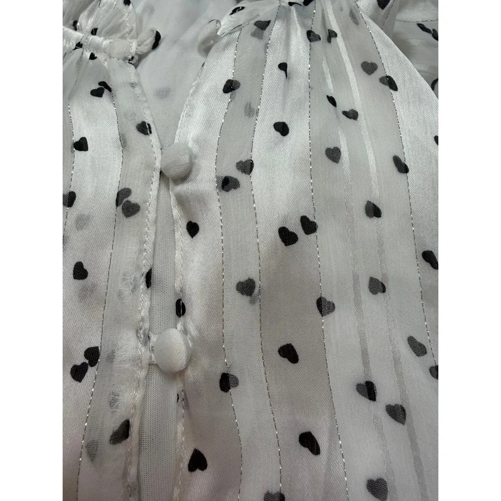 Tamara H Womens Heart Print Long Sleeve Smocked Waist Blouse Top‎ Size L